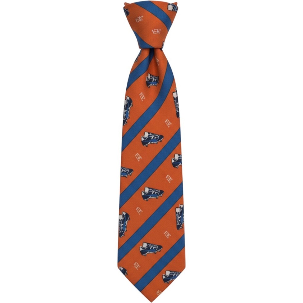 Tommy Hilfiger Mens Orange Blue Striped Soccer Cleat Silk-Look Tie S1604008